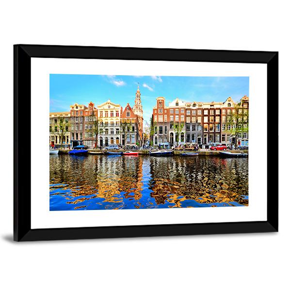 Canal Houses Of Amsterdam Canvas Wall Art-3 Horizontal-Gallery Wrap-25&quot; x 16&quot;-Tiaracle