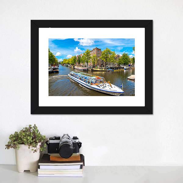 Canal In Amsterdam Canvas Wall Art-1 Piece-Framed Print-30&quot; x 20&quot;-Tiaracle
