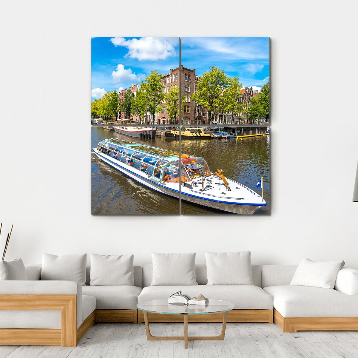 Canal In Amsterdam Canvas Wall Art-4 Square-Gallery Wrap-17" x 17"-Tiaracle