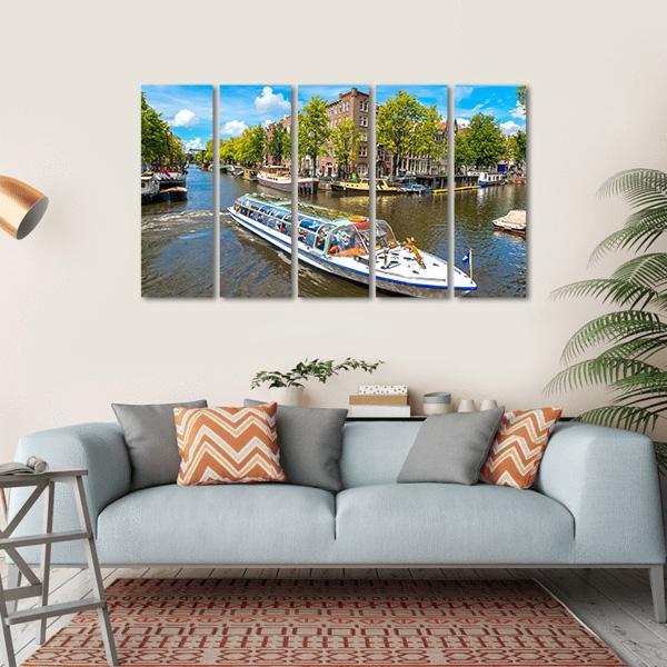 Canal In Amsterdam Canvas Wall Art-5 Horizontal-Gallery Wrap-22" x 12"-Tiaracle
