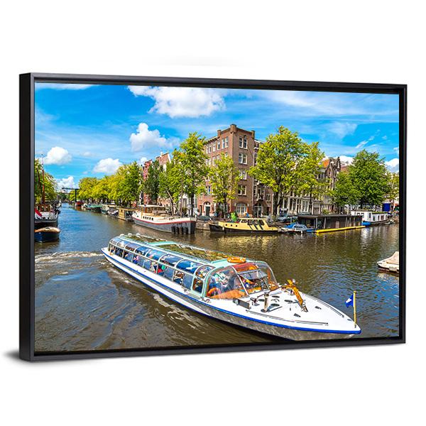 Canal In Amsterdam Canvas Wall Art-3 Horizontal-Gallery Wrap-25" x 16"-Tiaracle