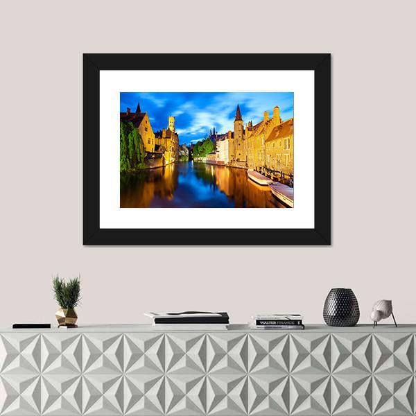 Canal In Bruges Canvas Wall Art-1 Piece-Framed Print-20" x 16"-Tiaracle
