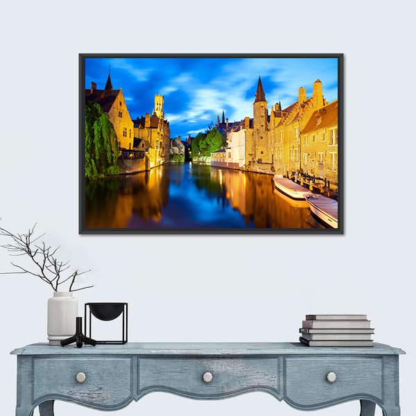 Canal In Bruges Canvas Wall Art-1 Piece-Floating Frame-24" x 16"-Tiaracle