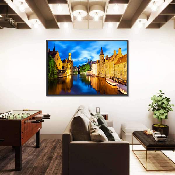 Canal In Bruges Canvas Wall Art-3 Horizontal-Gallery Wrap-25" x 16"-Tiaracle