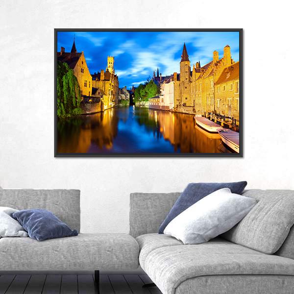 Canal In Bruges Canvas Wall Art-3 Horizontal-Gallery Wrap-25" x 16"-Tiaracle
