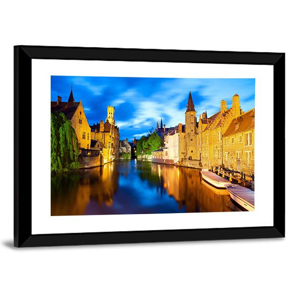 Canal In Bruges Canvas Wall Art-3 Horizontal-Gallery Wrap-25" x 16"-Tiaracle