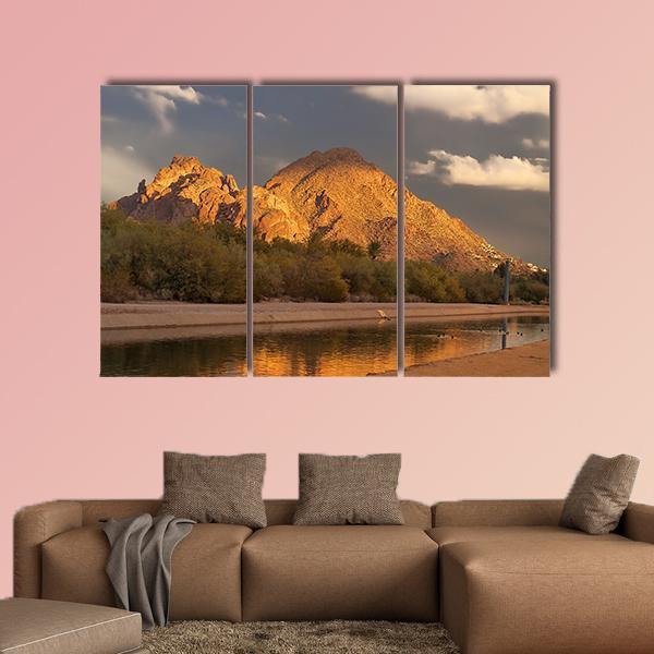 Canal With Mountain Canvas Wall Art-3 Horizontal-Gallery Wrap-37" x 24"-Tiaracle