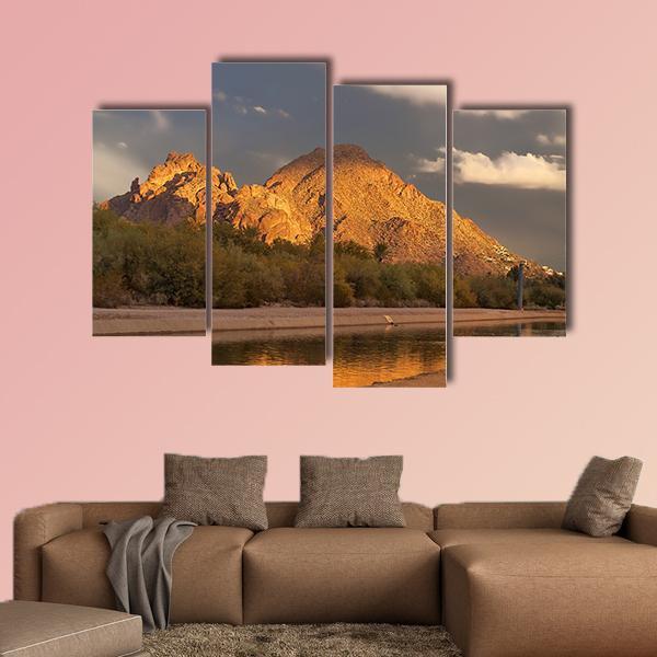 Canal With Mountain Canvas Wall Art-4 Pop-Gallery Wrap-50" x 32"-Tiaracle