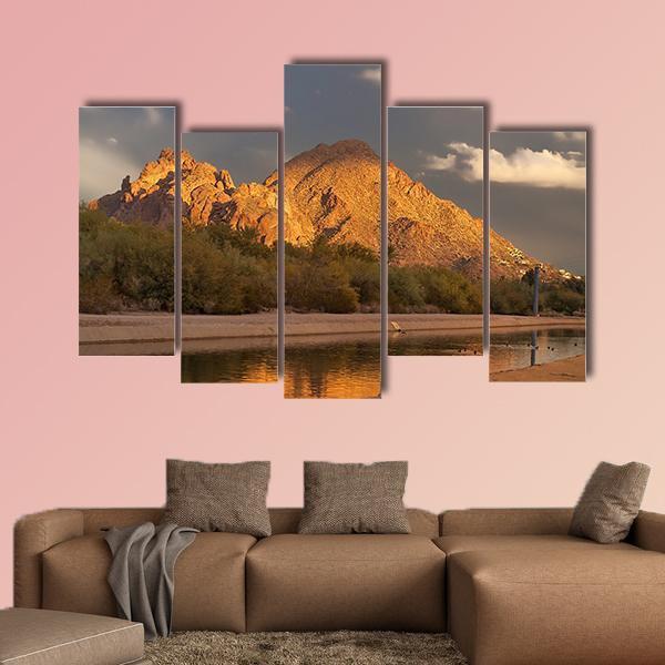 Canal With Mountain Canvas Wall Art-5 Pop-Gallery Wrap-47" x 32"-Tiaracle