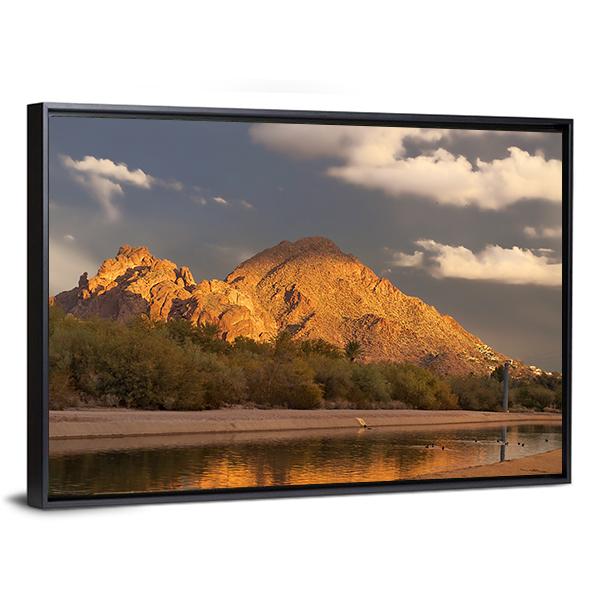 Canal With Mountain Canvas Wall Art-3 Horizontal-Gallery Wrap-25" x 16"-Tiaracle
