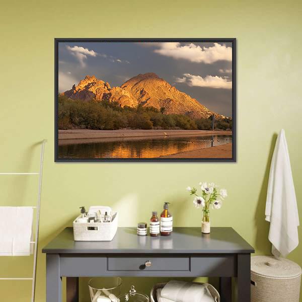 Canal With Mountain Canvas Wall Art-3 Horizontal-Gallery Wrap-25" x 16"-Tiaracle