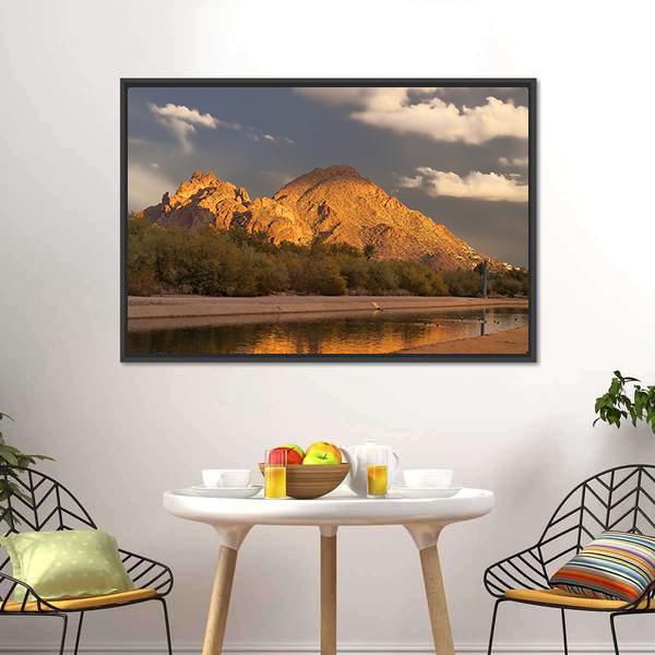 Canal With Mountain Canvas Wall Art-3 Horizontal-Gallery Wrap-25" x 16"-Tiaracle