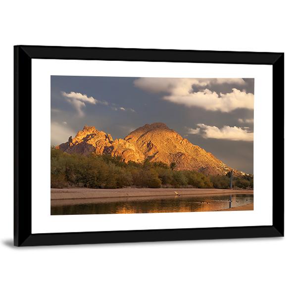 Canal With Mountain Canvas Wall Art-3 Horizontal-Gallery Wrap-25" x 16"-Tiaracle