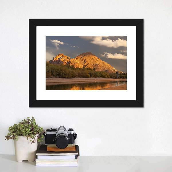Canal With Mountain Canvas Wall Art-1 Piece-Framed Print-20" x 16"-Tiaracle