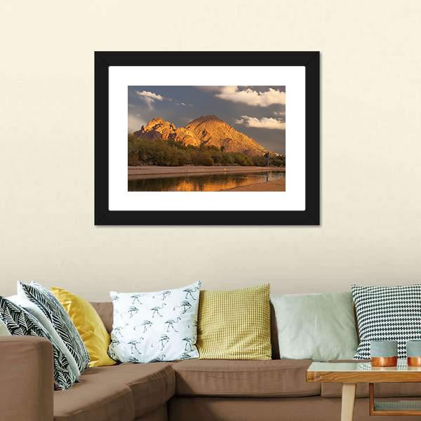 Canal With Mountain Canvas Wall Art-3 Horizontal-Gallery Wrap-25" x 16"-Tiaracle