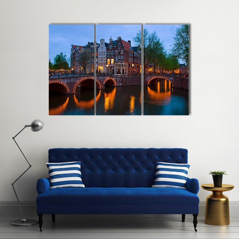 Canals Of Amsterdam Canvas Wall Art-3 Horizontal-Gallery Wrap-37" x 24"-Tiaracle