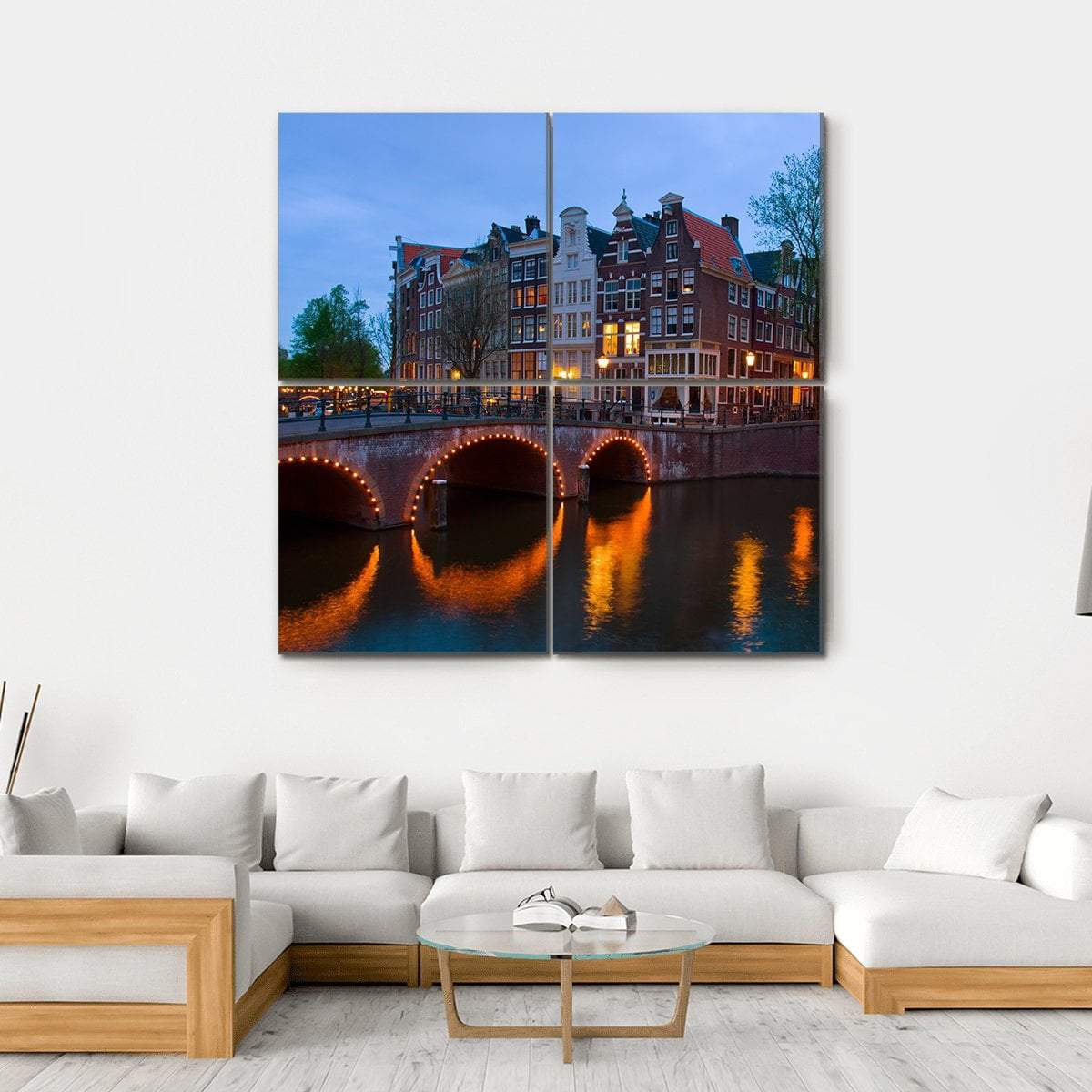 Canals Of Amsterdam Canvas Wall Art-4 Square-Gallery Wrap-17" x 17"-Tiaracle