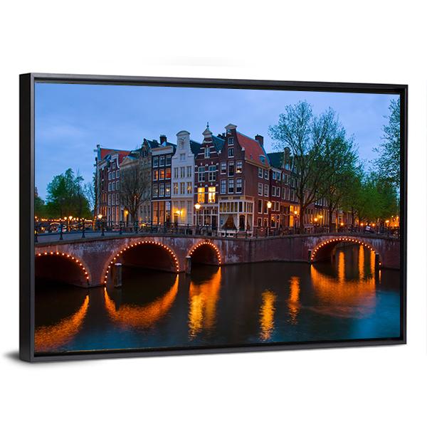 Canals Of Amsterdam Canvas Wall Art-3 Horizontal-Gallery Wrap-25" x 16"-Tiaracle