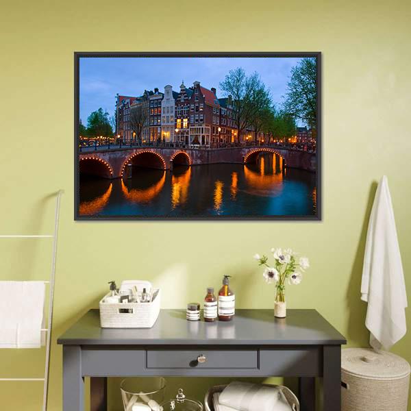 Canals Of Amsterdam Canvas Wall Art-3 Horizontal-Gallery Wrap-25" x 16"-Tiaracle