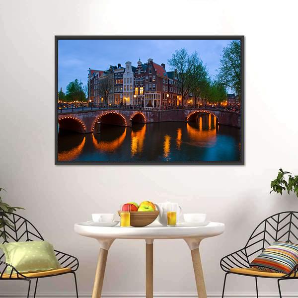 Canals Of Amsterdam Canvas Wall Art-3 Horizontal-Gallery Wrap-25" x 16"-Tiaracle