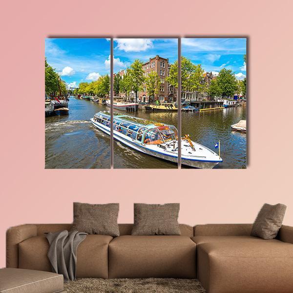 Canal In Amsterdam Canvas Wall Art-3 Horizontal-Gallery Wrap-37" x 24"-Tiaracle
