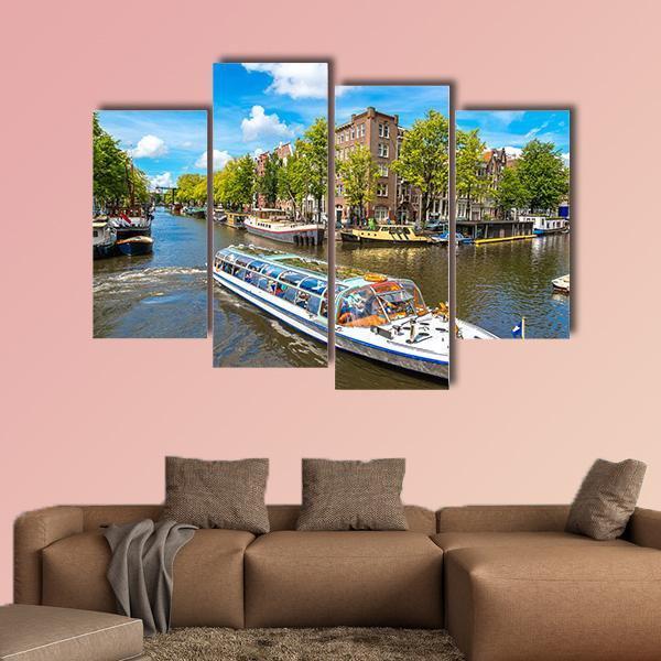 Canal In Amsterdam Canvas Wall Art-4 Pop-Gallery Wrap-50" x 32"-Tiaracle