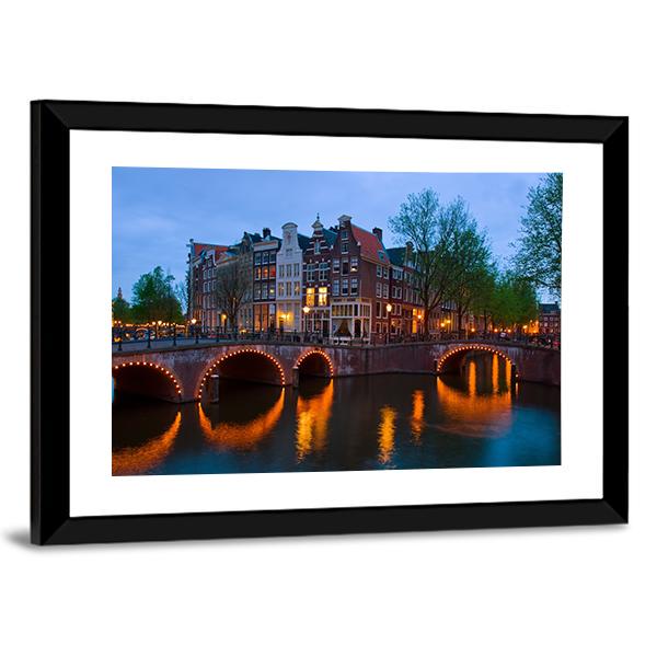 Canals Of Amsterdam Canvas Wall Art-3 Horizontal-Gallery Wrap-25" x 16"-Tiaracle