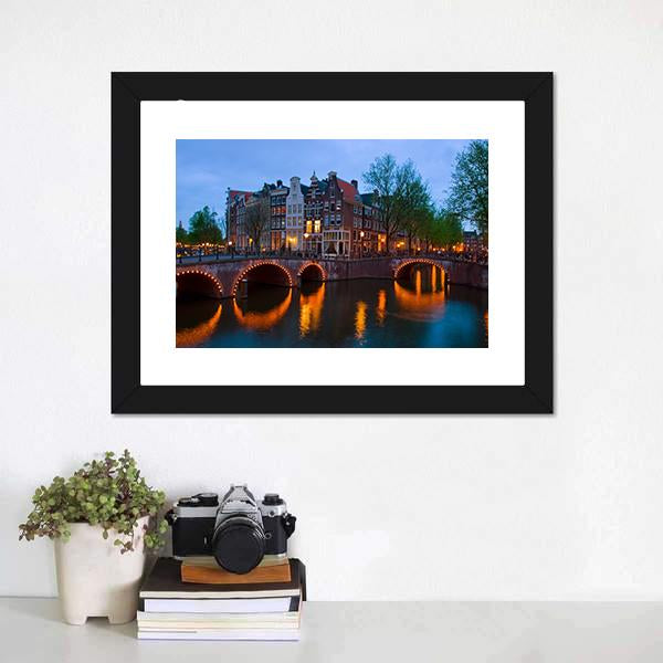 Canals Of Amsterdam Canvas Wall Art-1 Piece-Framed Print-20" x 16"-Tiaracle