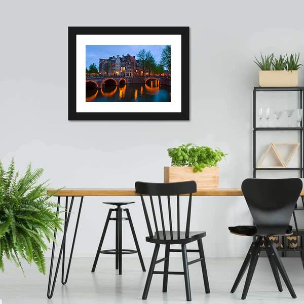 Canals Of Amsterdam Canvas Wall Art-3 Horizontal-Gallery Wrap-25" x 16"-Tiaracle