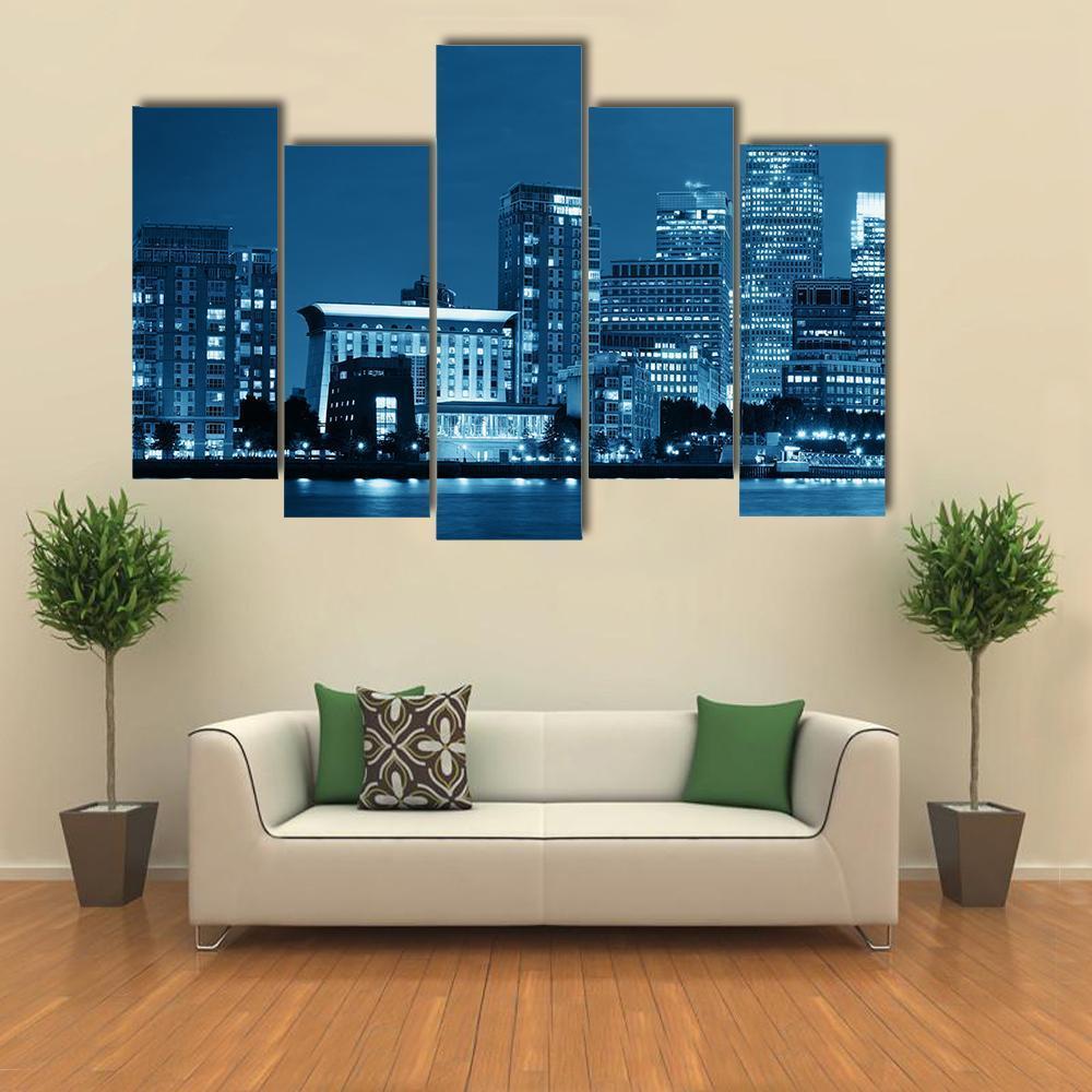 Canary Wharf London Canvas Wall Art-5 Pop-Gallery Wrap-47" x 32"-Tiaracle
