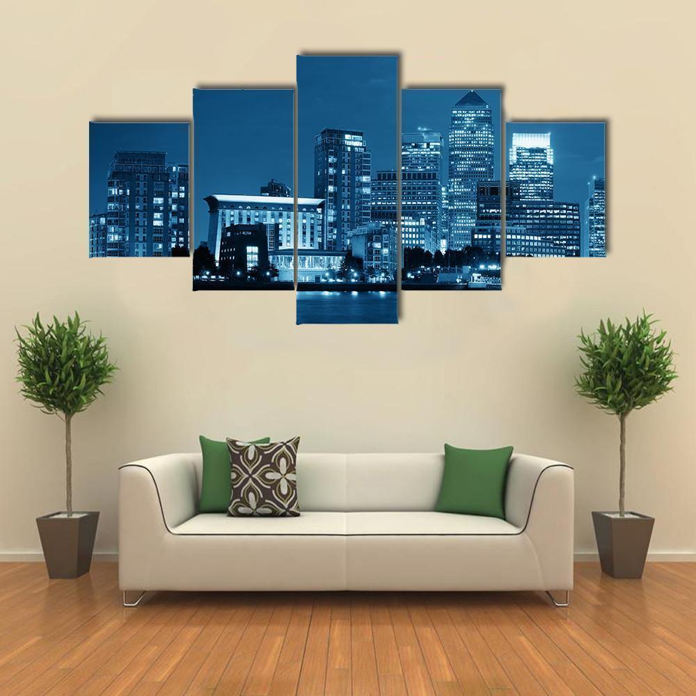 Canary Wharf London Canvas Wall Art-5 Star-Gallery Wrap-62" x 32"-Tiaracle