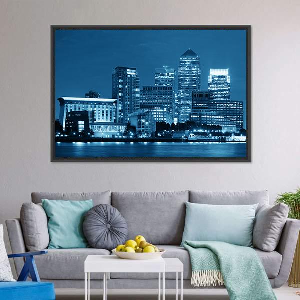 Canary Wharf London Canvas Wall Art-1 Piece-Floating Frame-24" x 16"-Tiaracle
