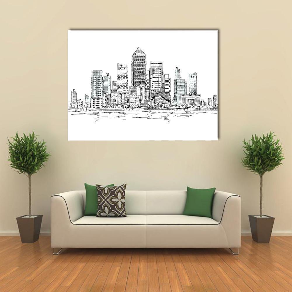 Canary Wharf Sketch Canvas Wall Art-1 Piece-Gallery Wrap-48" x 32"-Tiaracle