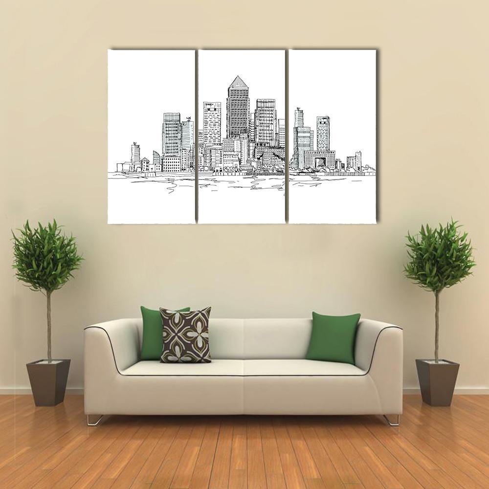 Canary Wharf Sketch Canvas Wall Art-3 Horizontal-Gallery Wrap-37" x 24"-Tiaracle