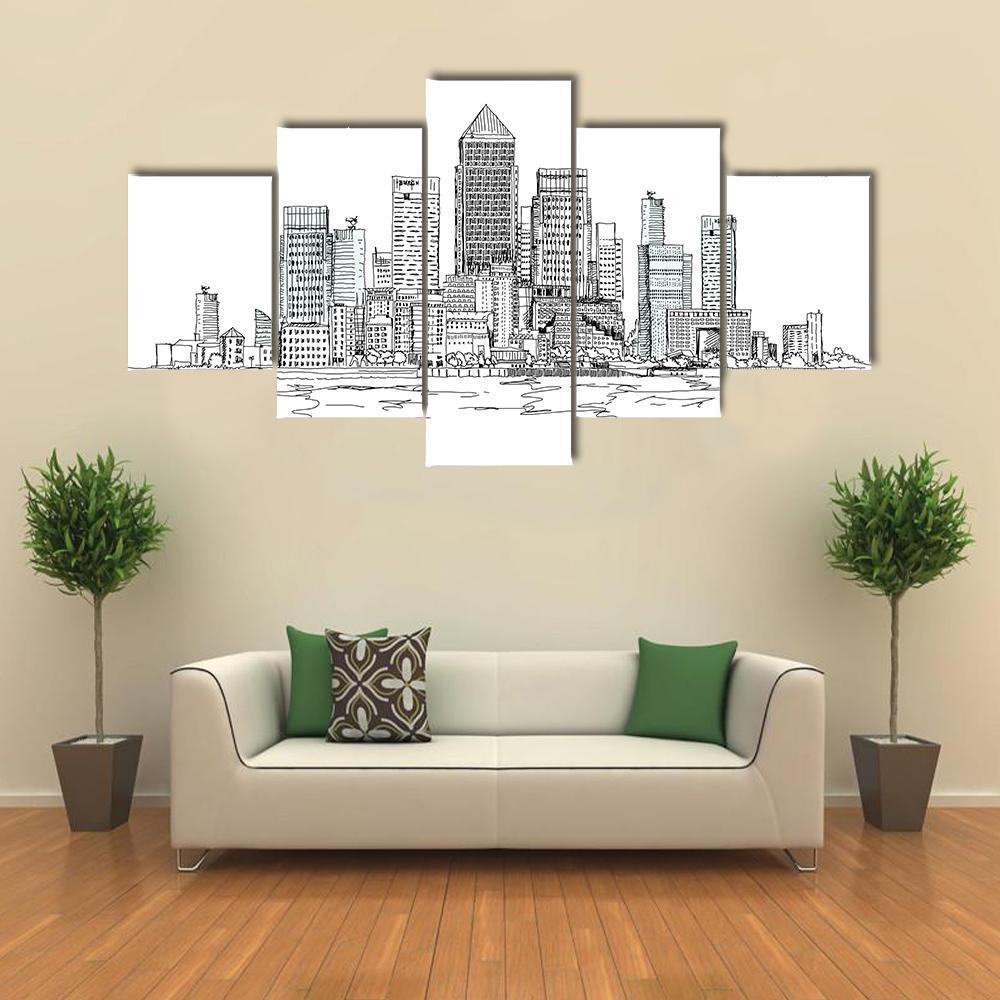 Canary Wharf Sketch Canvas Wall Art-5 Star-Gallery Wrap-62" x 32"-Tiaracle