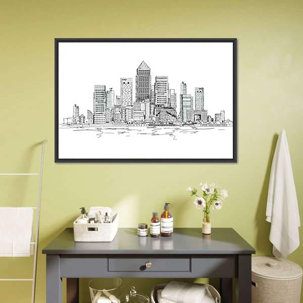 Canary Wharf Sketch Canvas Wall Art-3 Horizontal-Gallery Wrap-25" x 16"-Tiaracle