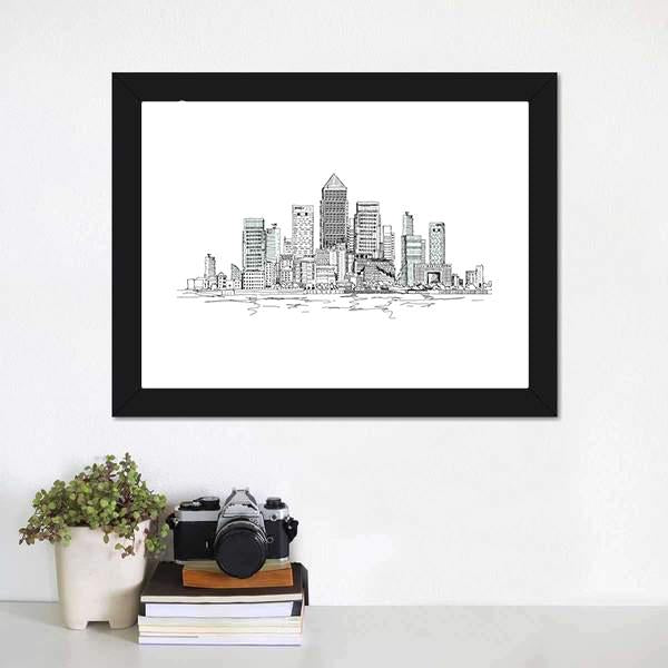 Canary Wharf Sketch Canvas Wall Art-1 Piece-Framed Print-20" x 16"-Tiaracle