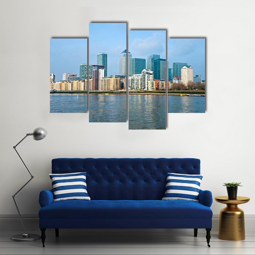 Canary Wharf UK Canvas Wall Art-4 Pop-Gallery Wrap-50" x 32"-Tiaracle