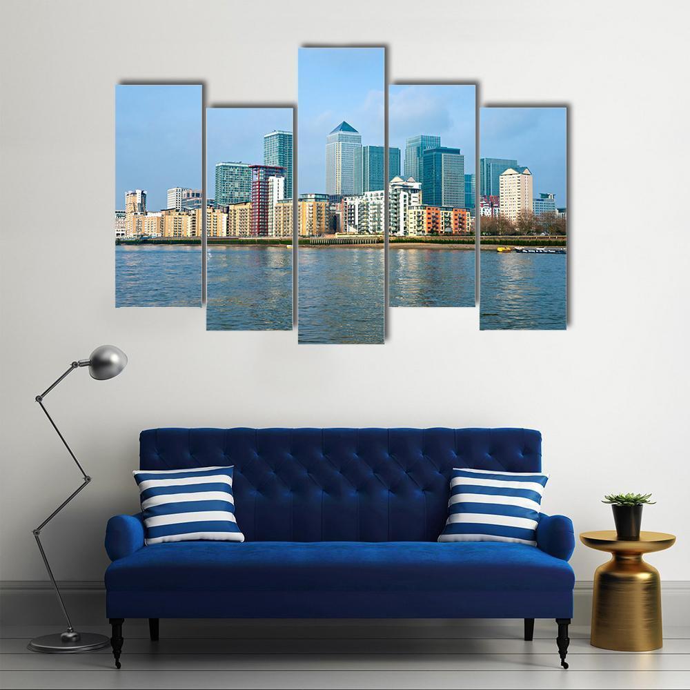 Canary Wharf UK Canvas Wall Art-5 Pop-Gallery Wrap-47" x 32"-Tiaracle