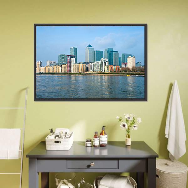 Canary Wharf UK Canvas Wall Art-3 Horizontal-Gallery Wrap-25" x 16"-Tiaracle