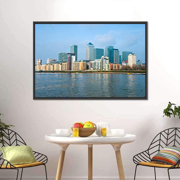 Canary Wharf UK Canvas Wall Art-3 Horizontal-Gallery Wrap-25" x 16"-Tiaracle