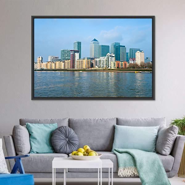 Canary Wharf UK Canvas Wall Art-1 Piece-Floating Frame-24" x 16"-Tiaracle