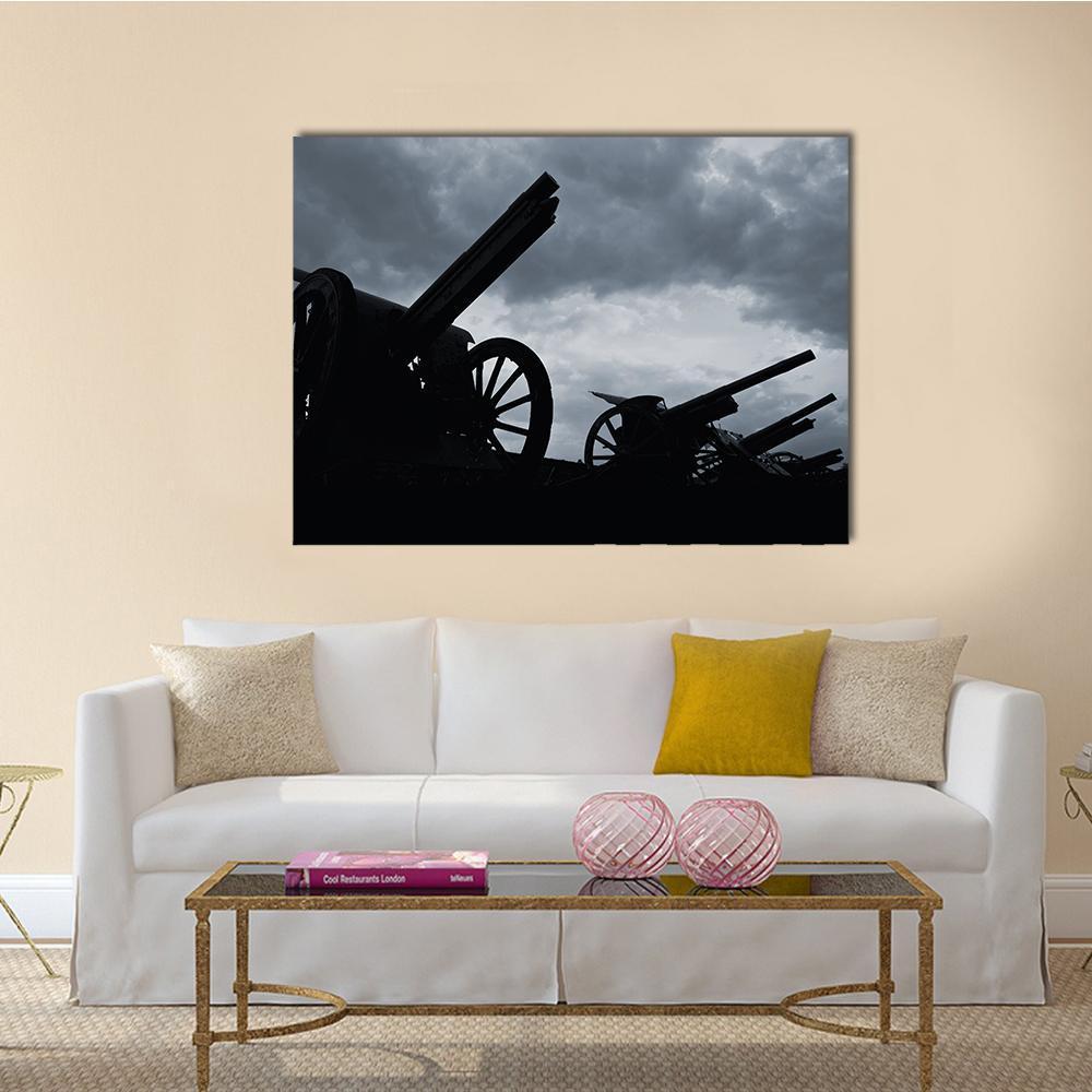 Cannon Silhouettes Canvas Wall Art-1 Piece-Gallery Wrap-48" x 32"-Tiaracle
