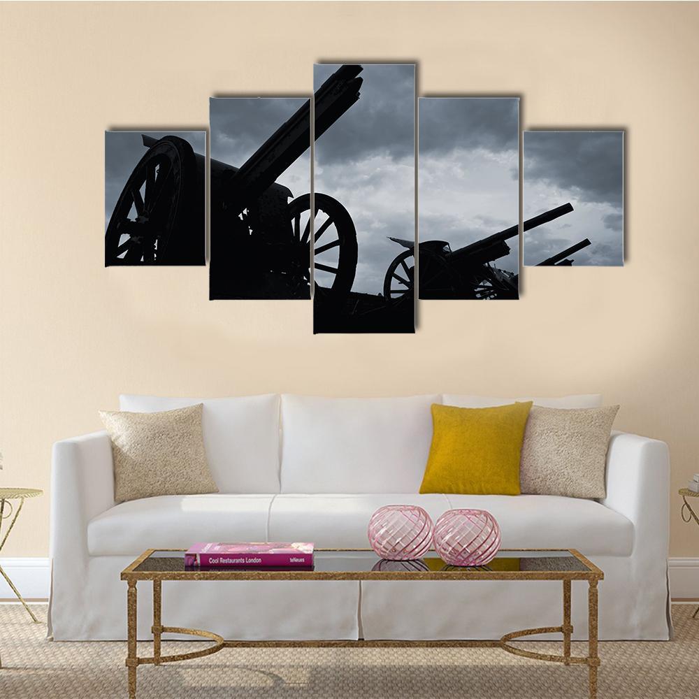 Cannon Silhouettes Canvas Wall Art-5 Star-Gallery Wrap-62" x 32"-Tiaracle