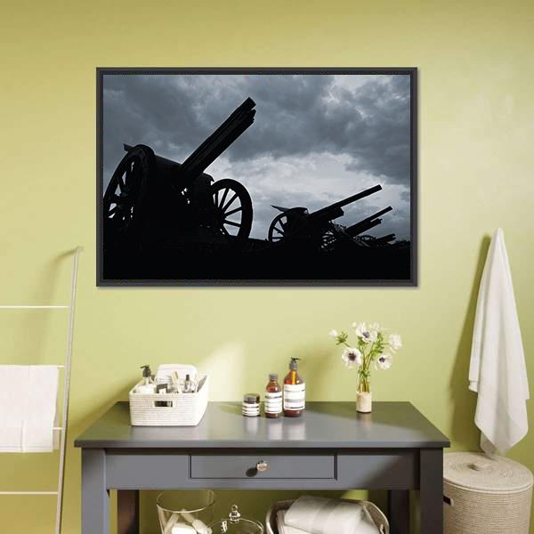 Cannon Silhouettes Canvas Wall Art-3 Horizontal-Gallery Wrap-25" x 16"-Tiaracle