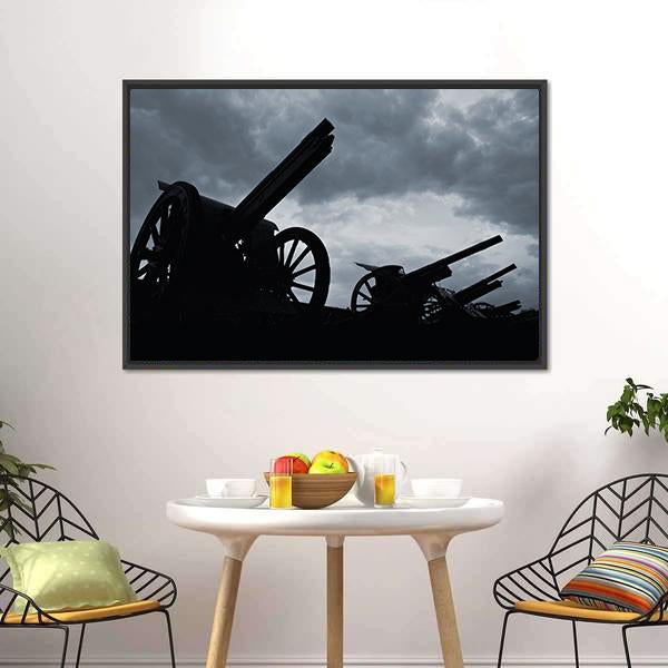 Cannon Silhouettes Canvas Wall Art-3 Horizontal-Gallery Wrap-25" x 16"-Tiaracle