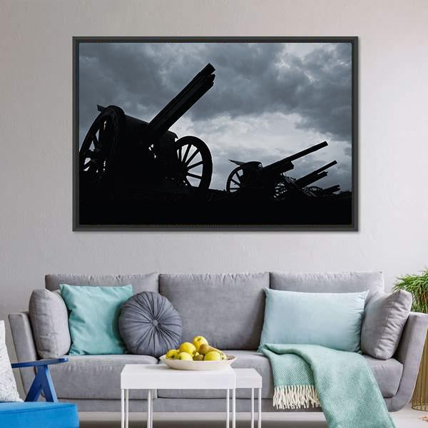 Cannon Silhouettes Canvas Wall Art-1 Piece-Floating Frame-24" x 16"-Tiaracle