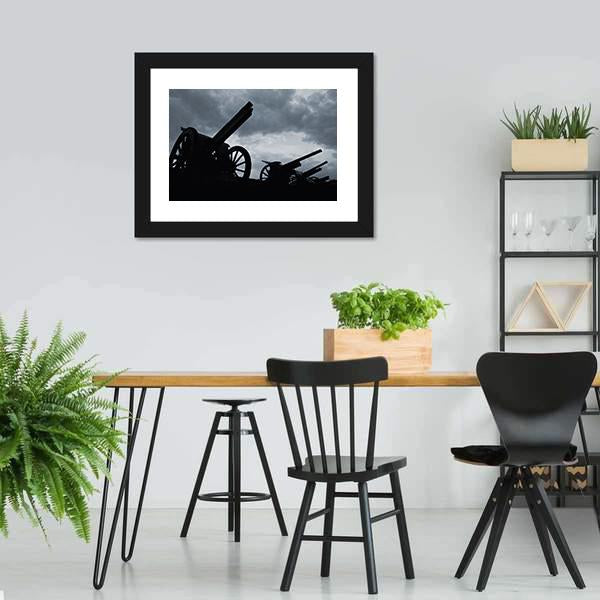 Cannon Silhouettes Canvas Wall Art-3 Horizontal-Gallery Wrap-25" x 16"-Tiaracle
