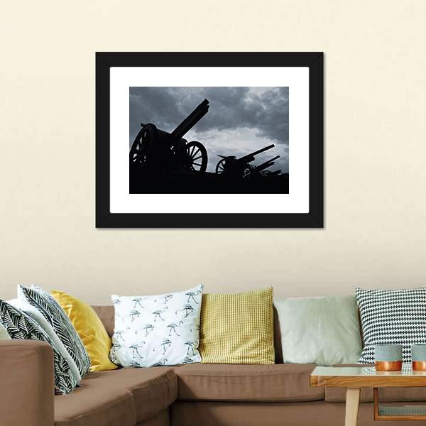Cannon Silhouettes Canvas Wall Art-3 Horizontal-Gallery Wrap-25" x 16"-Tiaracle