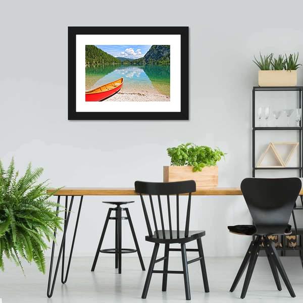 Canoe On Lake Braies Canvas Wall Art-3 Horizontal-Gallery Wrap-25" x 16"-Tiaracle
